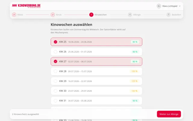 Kinowochen festlegen